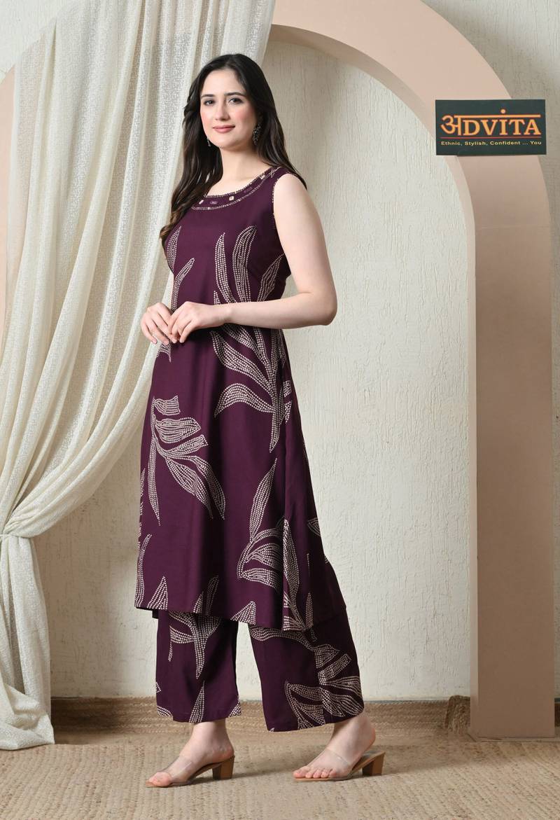 Advita Black & Purple A-Line Rayon Cotton Kurta Set - Image 7
