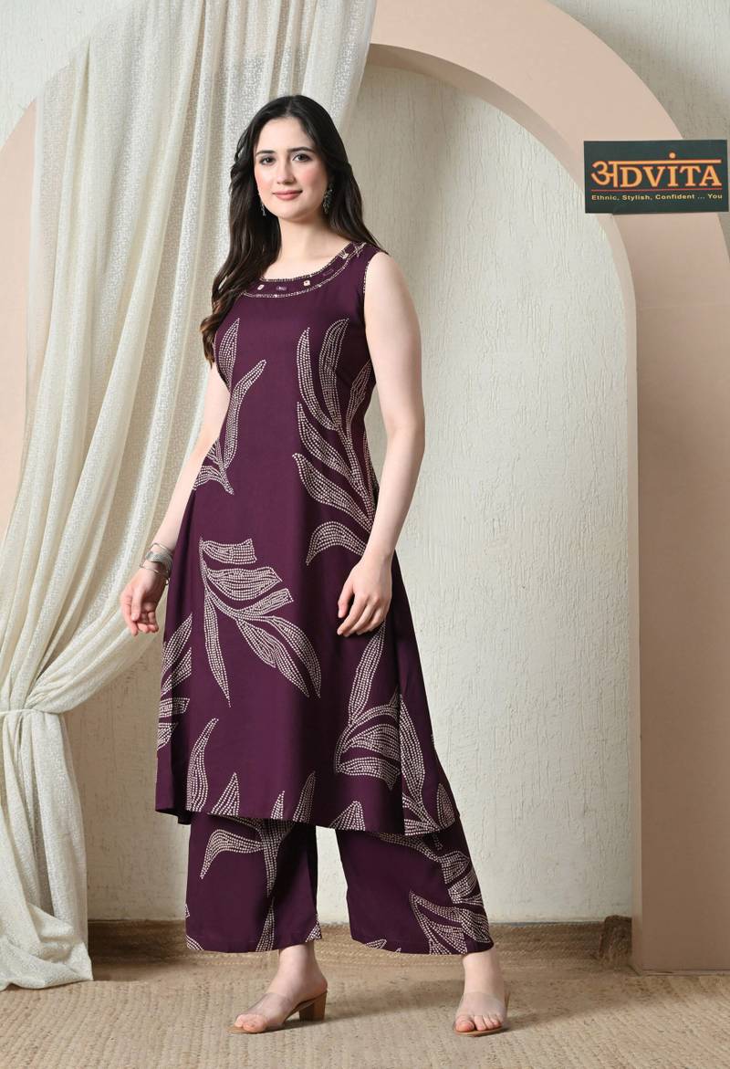 Advita Black & Purple A-Line Rayon Cotton Kurta Set - Image 6