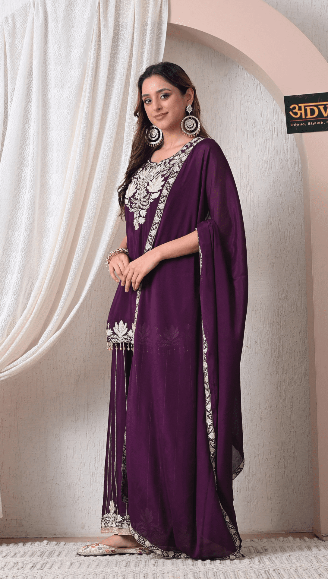 Advita Purple Chinon Embroidered Sharara Set for Women - Image 4