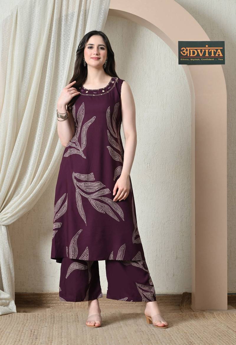 Advita Black & Purple A-Line Rayon Cotton Kurta Set - Image 5