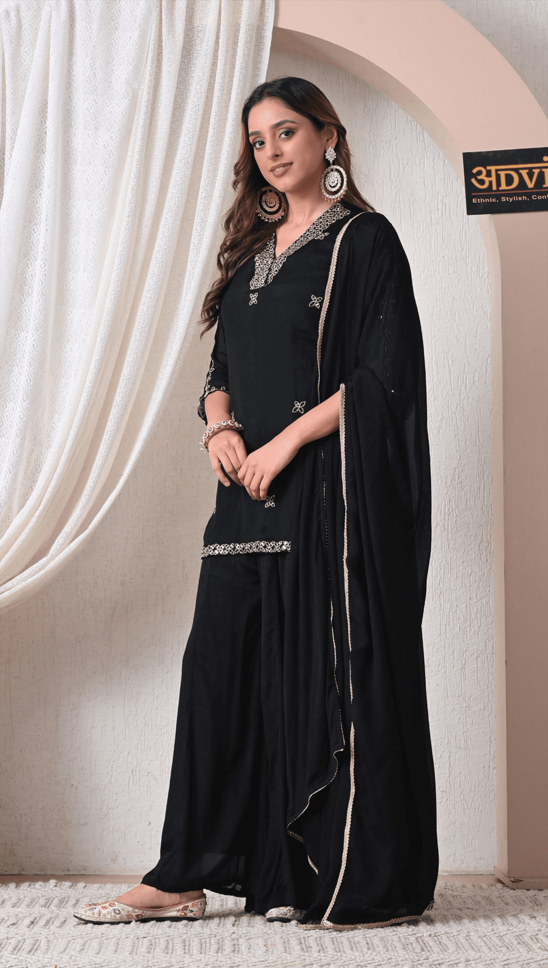 Advita Black Chinon Party Wear Sharara Set for Women - Image 3