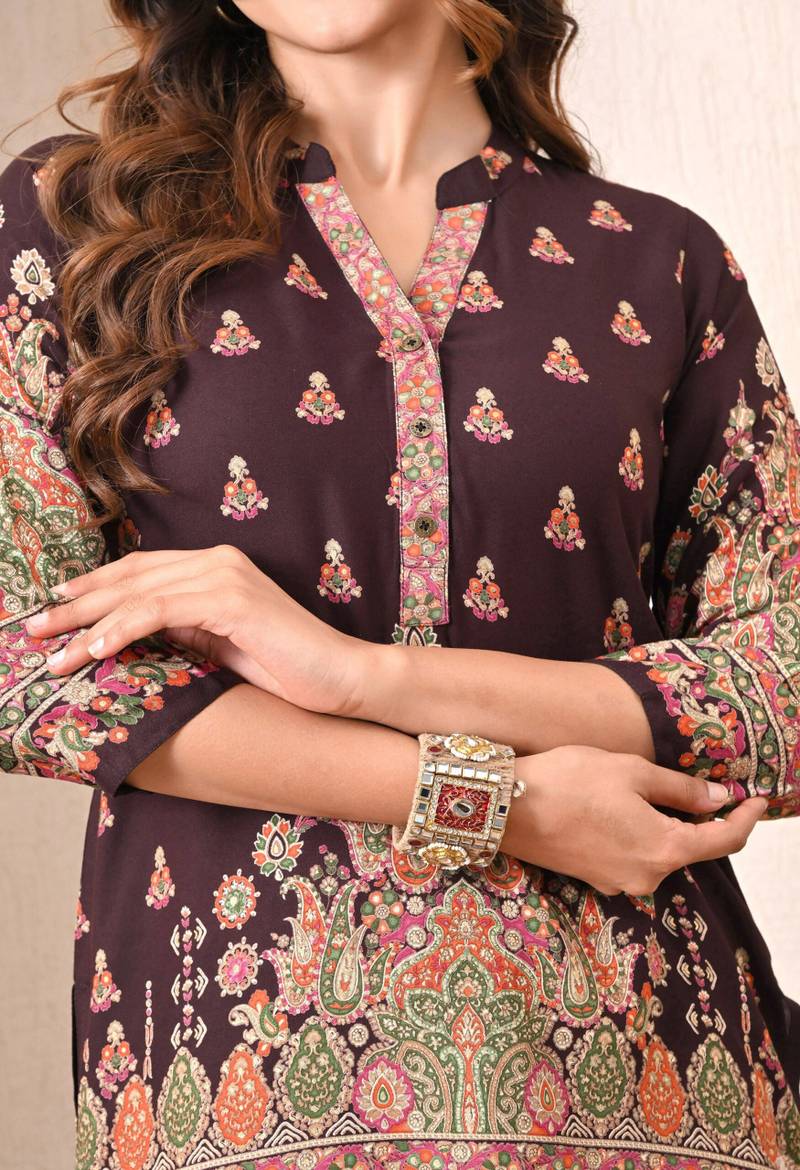 Advita Dark Maroon Paisley Print Rayon Cotton Co-ord Set - Image 2