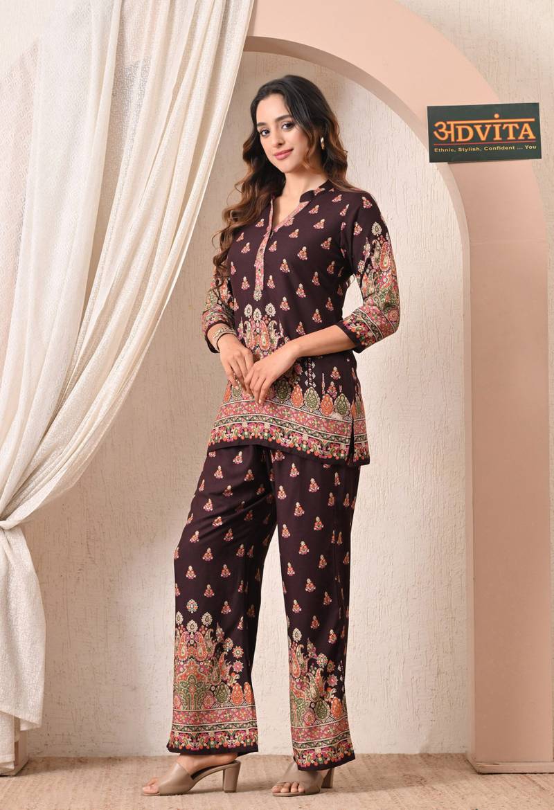 Advita Dark Maroon Paisley Print Rayon Cotton Co-ord Set - Image 4