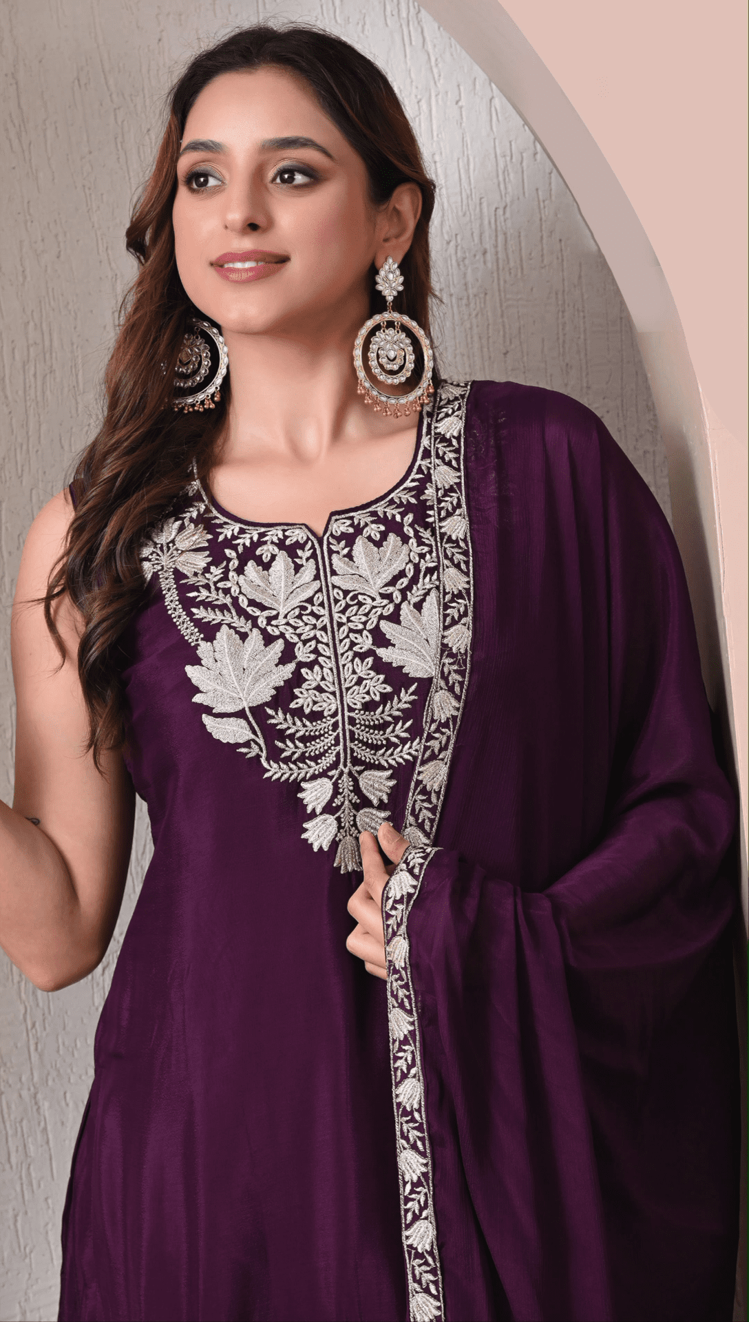 Advita Purple Chinon Embroidered Sharara Set for Women - Image 2
