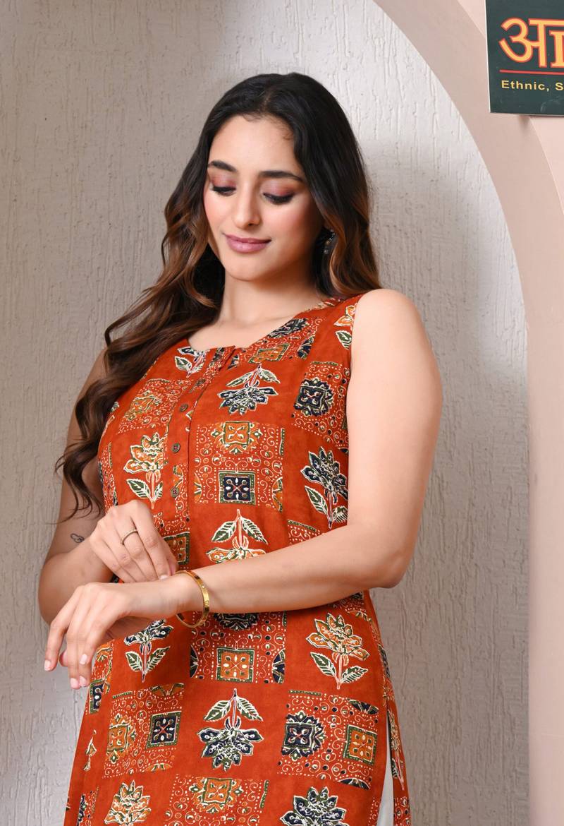 Advita Orange Ajrakh Block Print Straight Kurti - Image 4