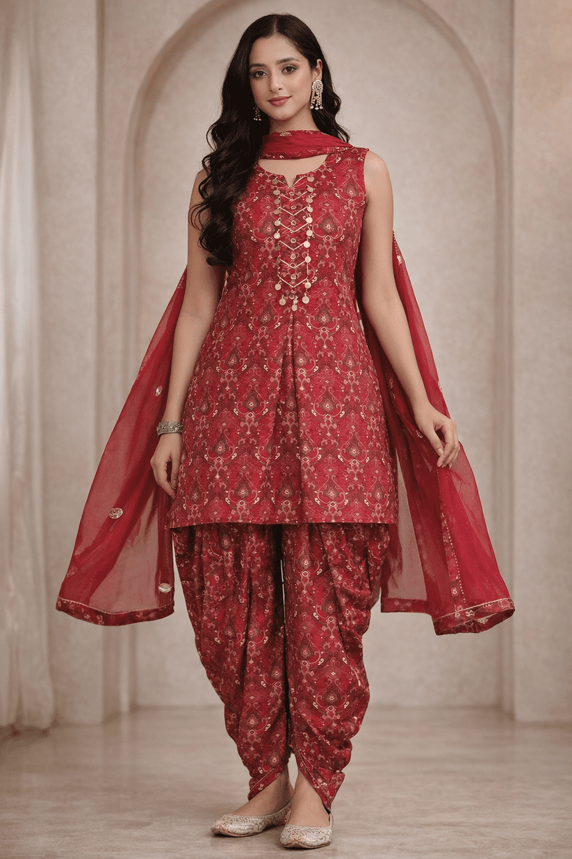 Advita Bandhani Print Dhoti Suit Set for Women | Festive Ethnic Wear with Dupatta - Image 2