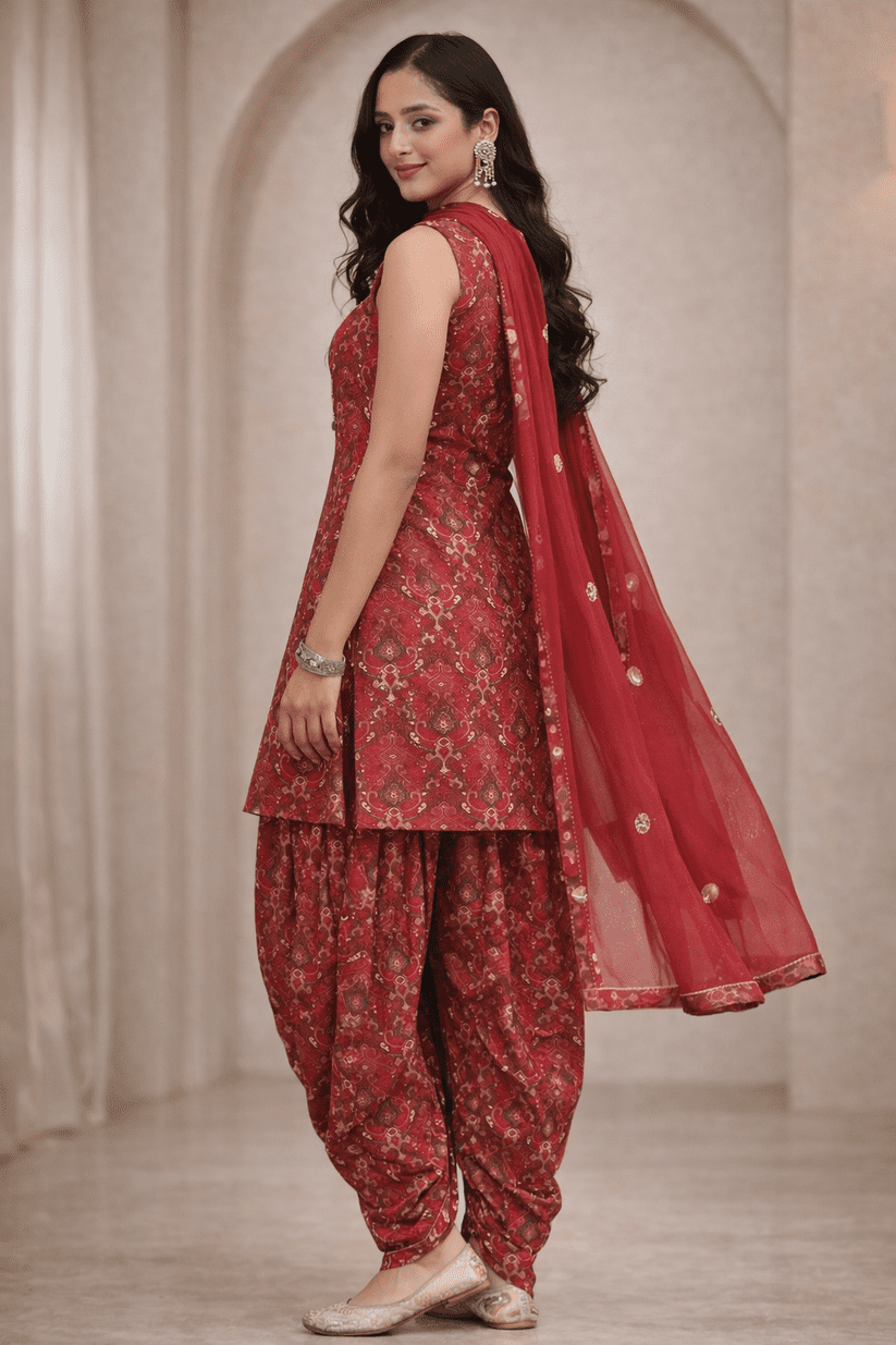 Advita Bandhani Print Dhoti Suit Set for Women | Festive Ethnic Wear with Dupatta - Image 3