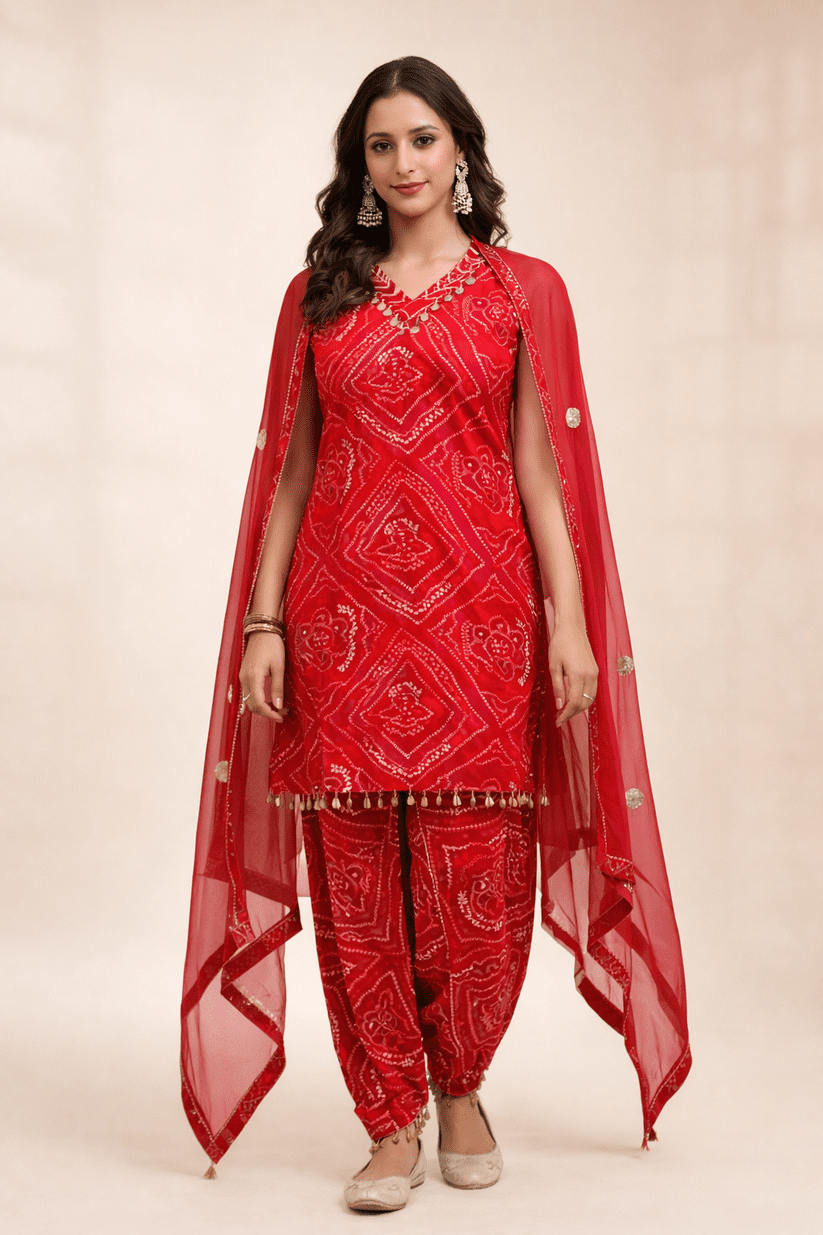 Advita Bandhani Print Dhoti Suit Set for Women | Festive Ethnic Wear with Dupatta